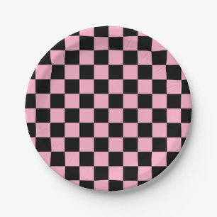 Geruite Roze en Zwart Papieren Bordje