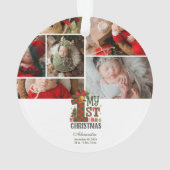 Geruite Rustic Eerste Kerstmis Ornament (achterkant)