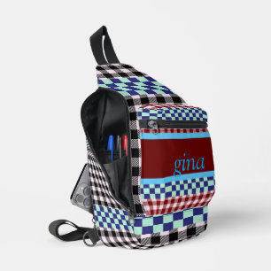 Geruite stof met persoonlijke naam sling bag