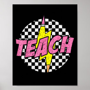 Geruite Teach Pencil Bliksemschicht Terug Naar Sch Poster