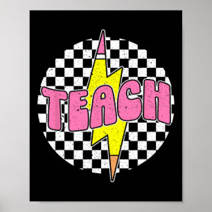 Geruite Teach Pencil Bliksemschicht Terug Naar Sch Poster