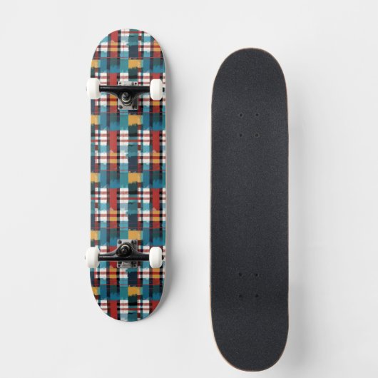 Geruite Teal Rood Geel Wit Skateboard (Voorkant)