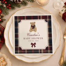 Geruite teddybeer babyshower servetten
