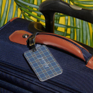 Geruite Thompson Blau Grijs Script Custom Tartan Bagagelabel