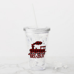 Geruite trein gepersonaliseerd acryl drinkbeker