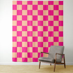 Geruite vakken perzik hete roze retro wandkleed