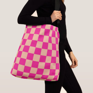 Geruite vierkanten heet roze perzik geometrische r crossbody tas