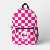 Geruite vierkanten heet roze wit geometrie Monogra Bedrukte Rugzak (Voorkant)