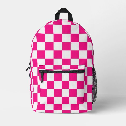 Geruite vierkanten heet roze wit geometrie patroon bedrukte rugzak (Voorkant)