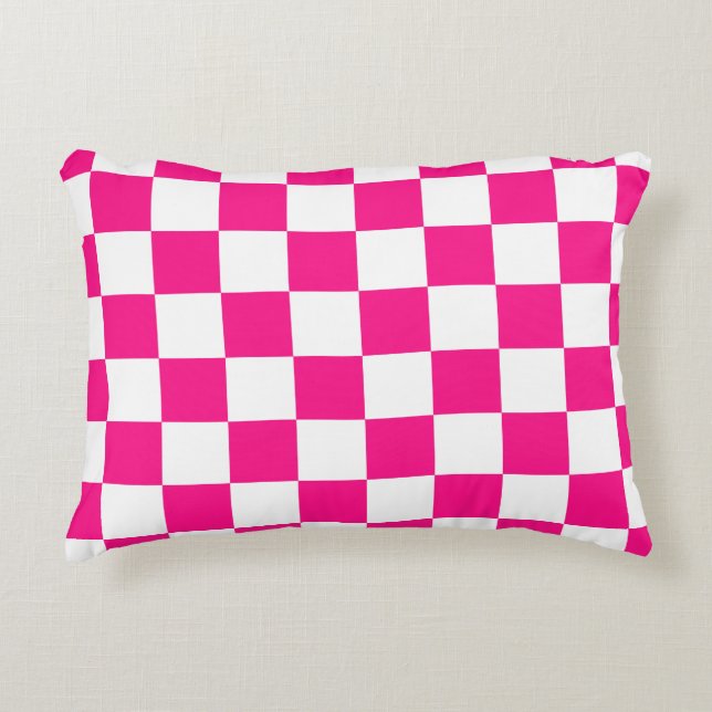 Geruite vierkanten heet roze wit geometrische retr accent kussen (Voorkant)