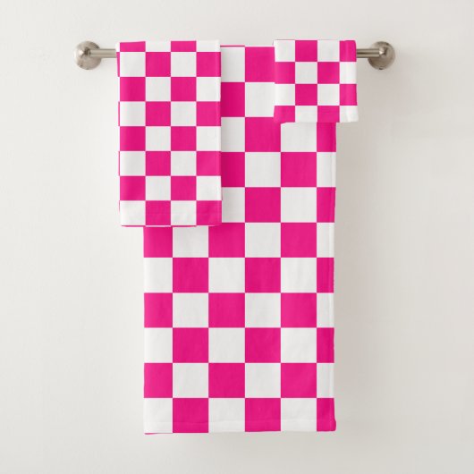 Geruite vierkanten heet roze wit geometrische retr bad handdoek (Insitu)