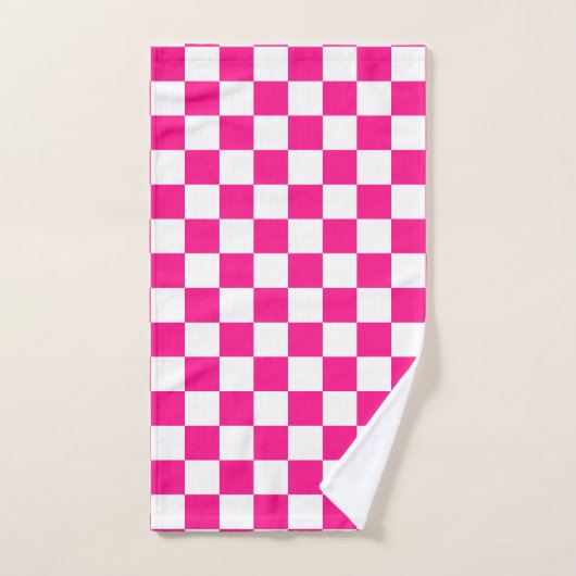 Geruite vierkanten heet roze wit geometrische retr bad handdoek (Handdoek)