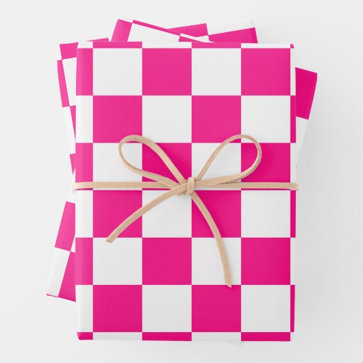 Geruite vierkanten heet roze wit geometrische retr inpakpapier vel (In situ)