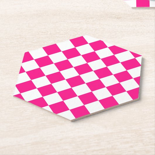 Geruite vierkanten heet roze wit geometrische retr kartonnen onderzetters (Schuin)