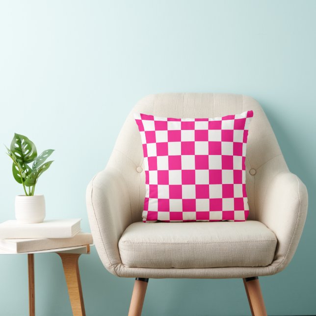 Geruite vierkanten heet roze wit geometrische retr kussen (Stoel)