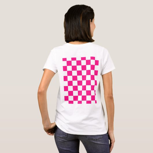 Geruite vierkanten heet roze wit geometrische retr t-shirt (Achterkant volledig)