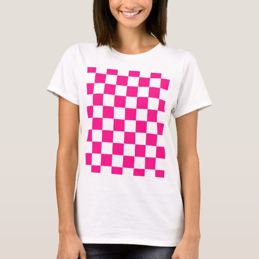 Geruite vierkanten heet roze wit geometrische retr t-shirt (Voorkant)