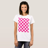 Geruite vierkanten heet roze wit geometrische retr t-shirt (Voorkant volledig)