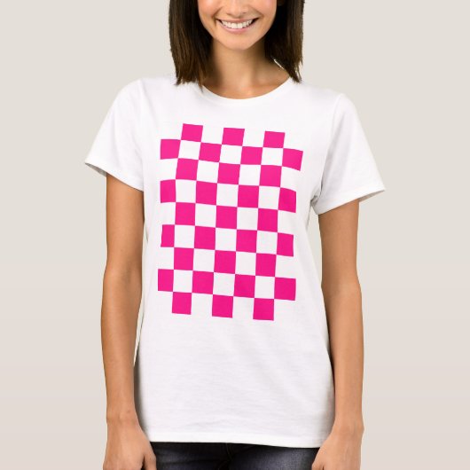 Geruite vierkanten heet roze wit geometrische retr t-shirt (Voorkant)