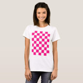 Geruite vierkanten heet roze wit geometrische retr t-shirt (Voorkant volledig)