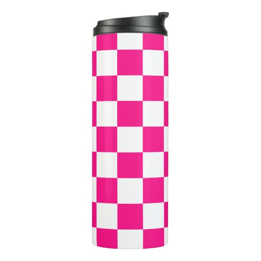 Geruite vierkanten heet roze wit geometrische retr thermosbeker (Gedraaid links)