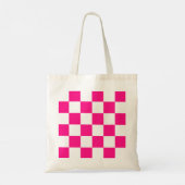 Geruite vierkanten heet roze wit geometrische retr tote bag (Achterkant)