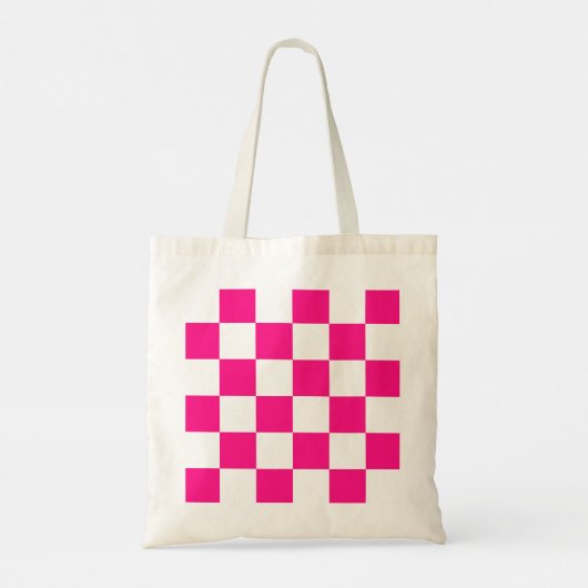 Geruite vierkanten heet roze wit geometrische retr tote bag (Achterkant)