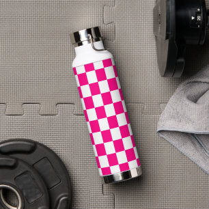 Geruite vierkanten heet roze wit geometrische retr waterfles