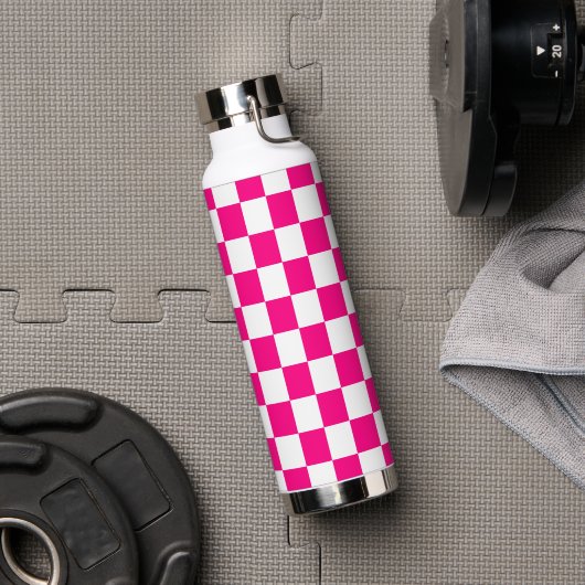 Geruite vierkanten heet roze wit geometrische retr waterfles (Gym)