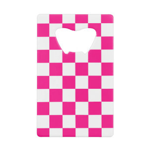 Geruite vierkanten heet roze witte geometrische re kredietkaart flessenopener