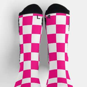 Geruite vierkanten heet roze witte geometrische re sokken