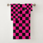 Geruite vierkanten heet roze zwart geometrische re bad handdoek (Insitu)