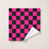 Geruite vierkanten heet roze zwart geometrische re bad handdoek (Wasdoekje)