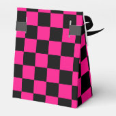 Geruite vierkanten heet roze zwart geometrische re bedankdoosjes (Achterkant)