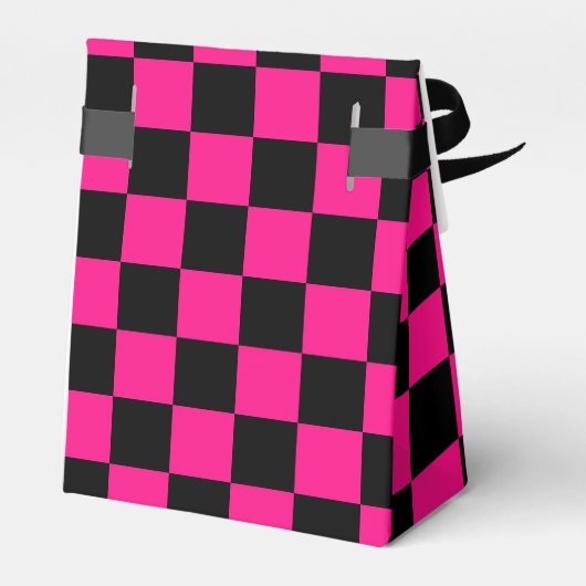 Geruite vierkanten heet roze zwart geometrische re bedankdoosjes (Achterkant)