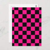Geruite vierkanten heet roze zwart geometrische re briefkaart (Voorkant / Achterkant)