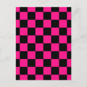Geruite vierkanten heet roze zwart geometrische re briefkaart (Voorkant)