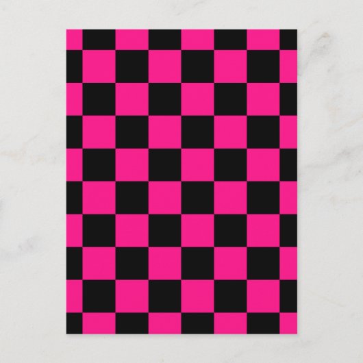 Geruite vierkanten heet roze zwart geometrische re briefkaart (Voorkant)