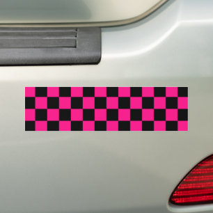 Geruite vierkanten heet roze zwart geometrische re bumpersticker