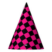 Geruite vierkanten heet roze zwart geometrische re feesthoedjes (Links)