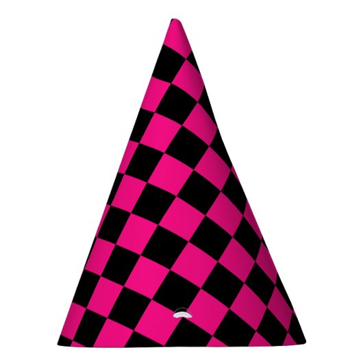 Geruite vierkanten heet roze zwart geometrische re feesthoedjes (Rechts)