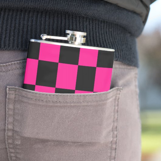 Geruite vierkanten heet roze zwart geometrische re heupfles (Voorbeeld)