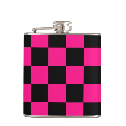 Geruite vierkanten heet roze zwart geometrische re heupfles (Voorkant)