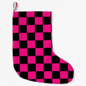 Geruite vierkanten heet roze zwart geometrische re kleine kerstsok (Voorkant)