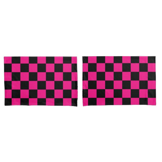 Geruite vierkanten heet roze zwart geometrische re kussensloop (Voorkant-Set)