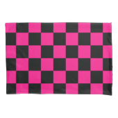 Geruite vierkanten heet roze zwart geometrische re kussensloop (Voorkant-Links)