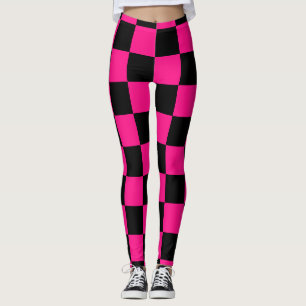 Geruite vierkanten heet roze zwart geometrische re leggings
