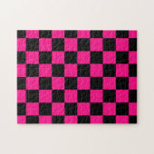 Geruite vierkanten heet roze zwart geometrische re legpuzzel (Horizontaal)