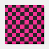 Geruite vierkanten heet roze zwart geometrische re magneet (Voorkant)