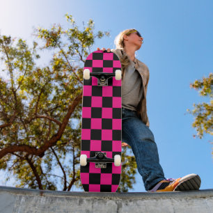 Geruite vierkanten heet roze zwart geometrische re skateboard